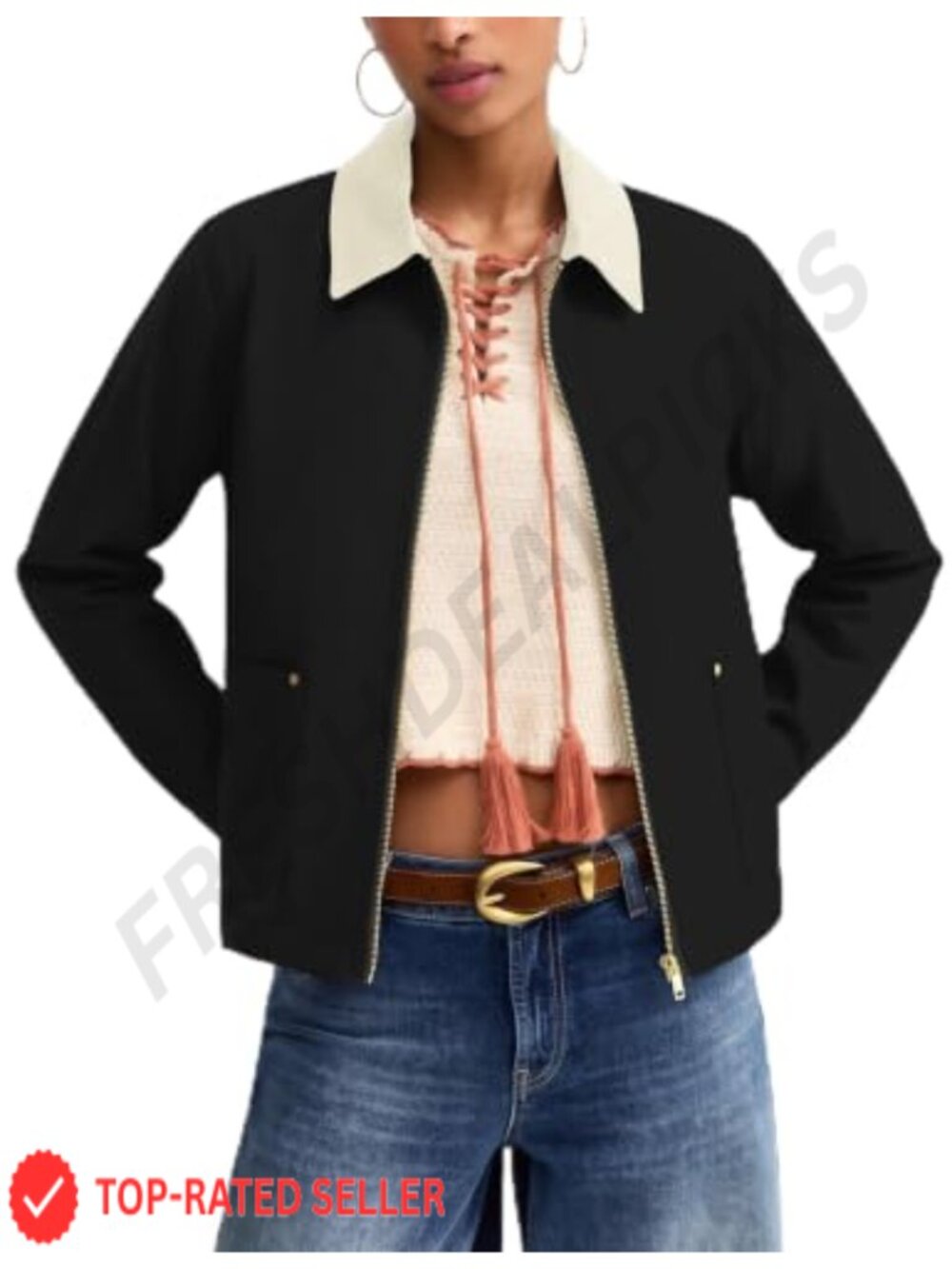 Womens Cropped Barn Jacket Zip Up Lightweight Polyester Jacket